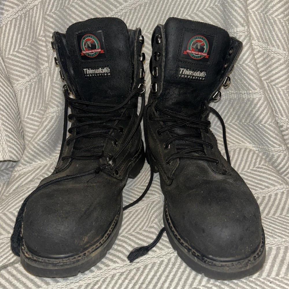 Brahma Mens Iron Tough Steel Toe Work Boots 10XW Thinsulate Black